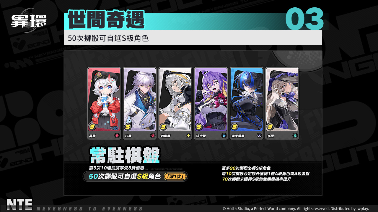 常駐棋盤累積50次擲骰，可自選S級角色六選一