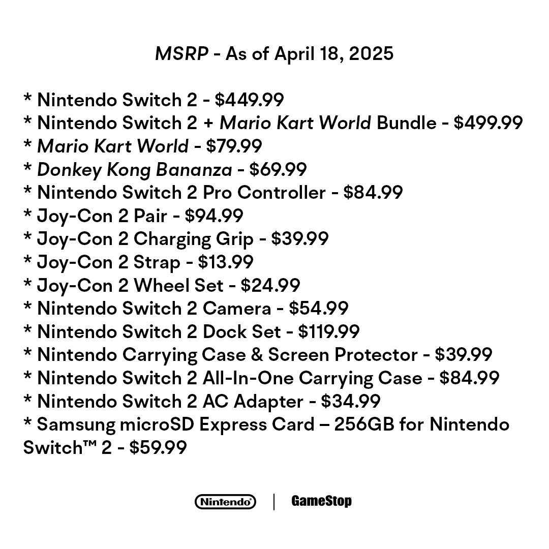 Nintendo Switch 2 美國預購預定 4/24 開始,主機遊戲穩住但配件漲了