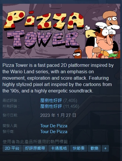 獨立製作《披薩塔》極度順暢爽感衝出線，開發團隊曾表示別衝動先等降價再買