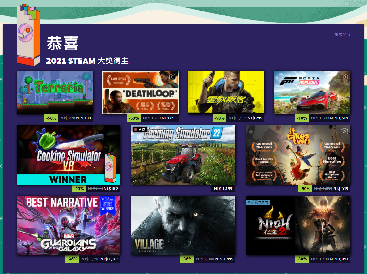 STEAM 社群大獎名單揭曉，《惡靈古堡：村莊》榮獲年度遊戲、《電馭叛客 2077》獲傑出劇情獎
