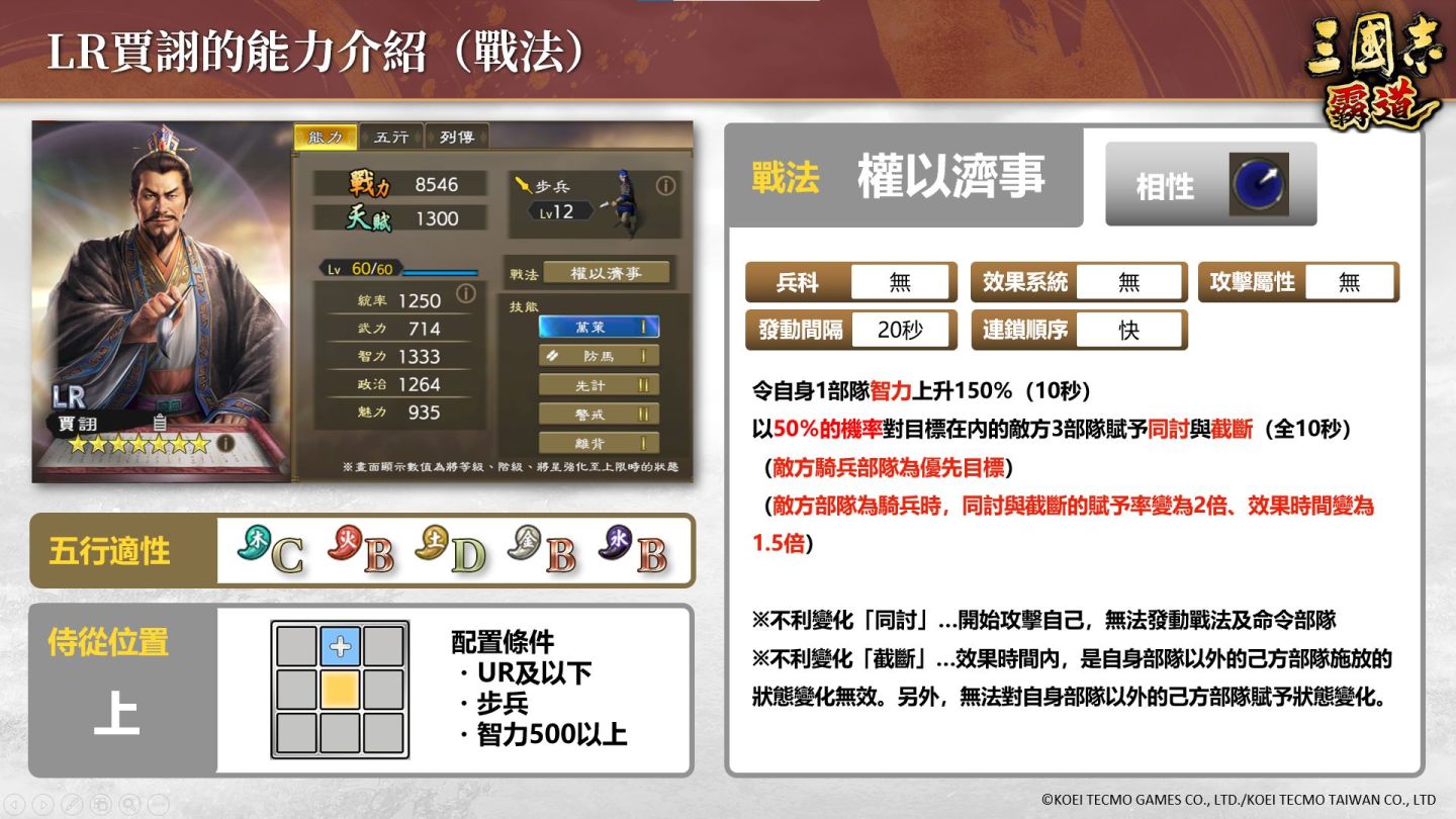 光榮特庫摩《三國志 霸道》LR 武將「賈詡／韓信」登場！全新賽季「城塞陣略」來襲
