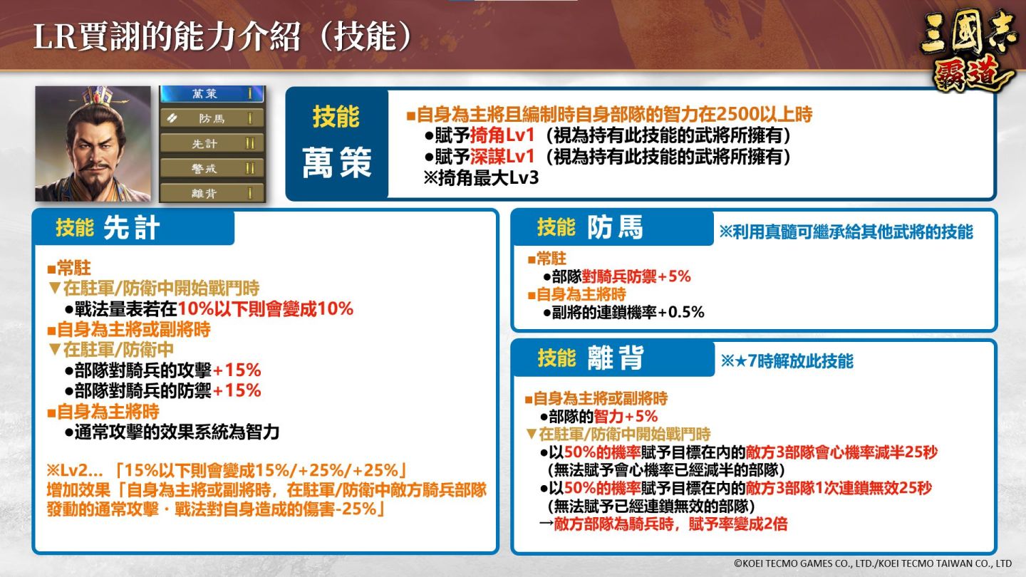 光榮特庫摩《三國志 霸道》LR 武將「賈詡／韓信」登場！全新賽季「城塞陣略」來襲
